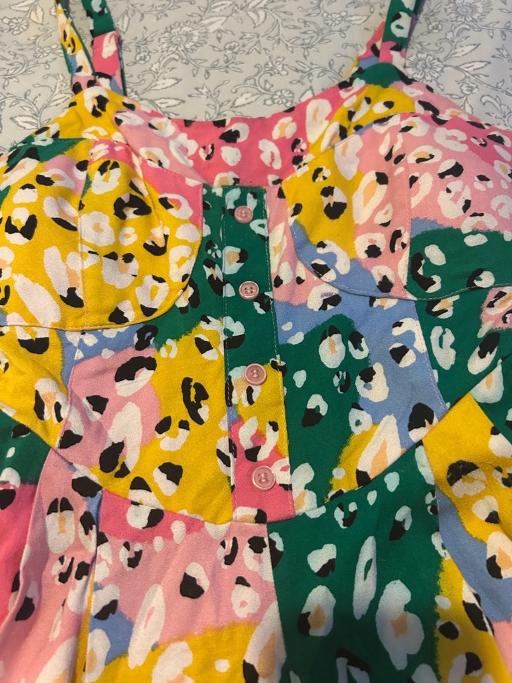 Colorblock Leopard Print Button-Front Romper - Picture 8 of 13